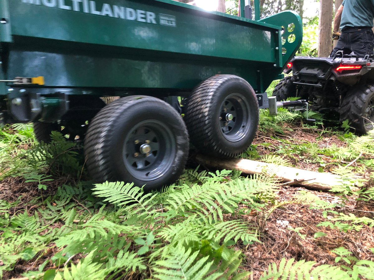 WoodlandMills's tweet photo. The rugged #Multilander Logging Trailer is the ultimate landowner companion. Featuring a heavy-duty chassis capable of an impressive 2000 lb load capacity. Designed to be towed off-road behind your #ATV, UTV, or tractor & features an industry-first adjustable wheel track width. https://t.co/izNRkqHGWe