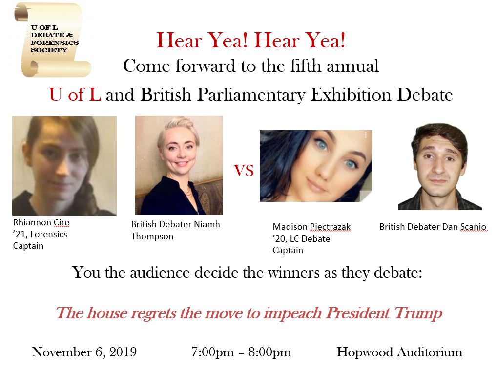 Tomorrow's resolution at UofL will be: The house regrets the move to impeach President Trump.