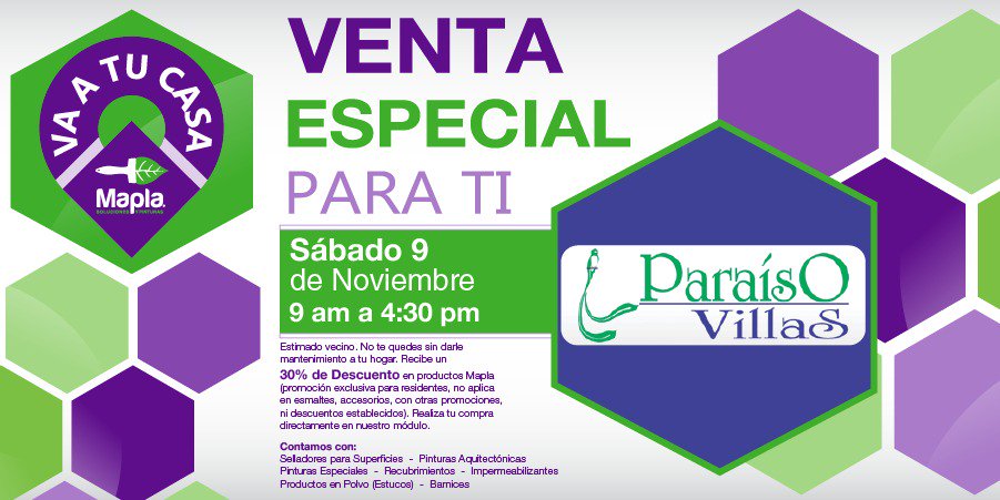PinturasMAPLA's tweet photo. #MaplaMóvil / Vecino de Paraíso Villas, Cancún. Mapla Soluciones y Pinturas, lleva a tu residencial su tienda móvil.📣📣

📌 Este Sábado 9 de Noviembre de 9 am 🕘 a 4:30 pm.🕓

📌 Recibe un 30% de Descuento en todos nuestros productos de línea.🤩. 😃👌

🏃 ¡Te esperamos! 🏃 https://t.co/LJotjU3c6v