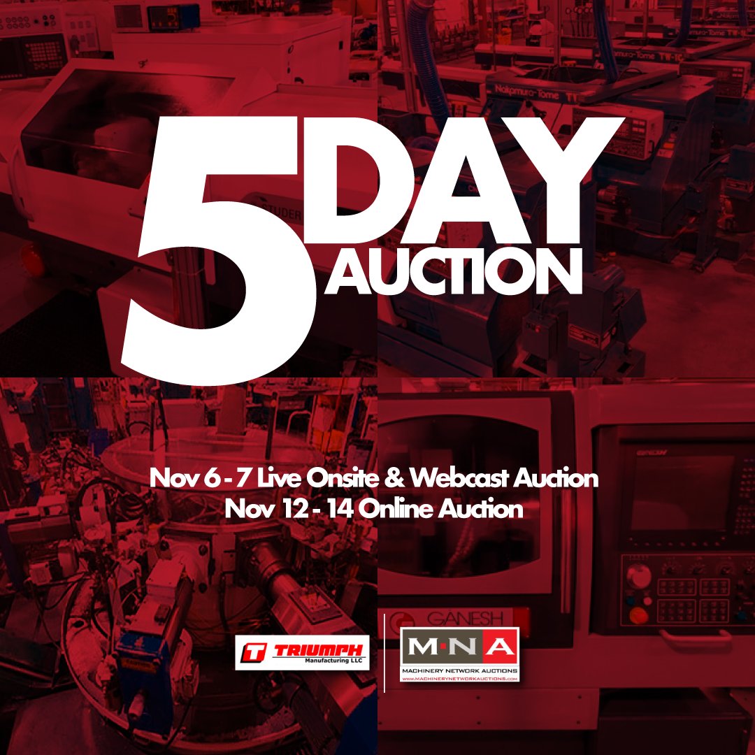 Machinery Network (@machnetwork_) on Twitter photo We have a huge 5-day auction happening, with over 3,500 different machines to choose from!
When: Nov 6-7 Live Onsite & Webcast Auction
Nov 12-14 Online Auction
Register now: fal.cn/34UM2
Contact us here: 818-465-6700 / info@machinerynetwork.com
#MachineryAuction We have a huge 5-day auction happening, with over 3,500 different machines to choose from!
When: Nov 6-7 Live Onsite & Webcast Auction
Nov 12-14 Online Auction
Register now: fal.cn/34UM2
Contact us here: 818-465-6700 / info@machinerynetwork.com
#MachineryAuction