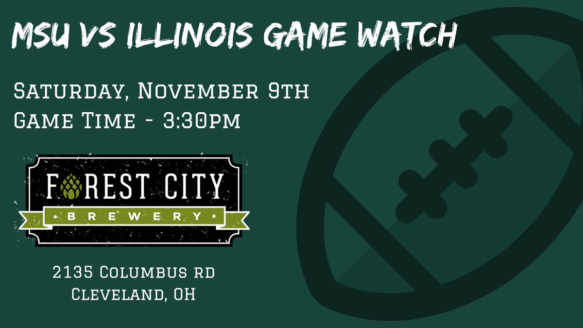 CLEspartans's tweet photo. We’re back at @ForestCityBeer for the game this weekend vs the Illini! Come join fellow #CLEspartans as we cheer on MSU on Saturday! #GoGreen https://t.co/wJZjgiwZFh