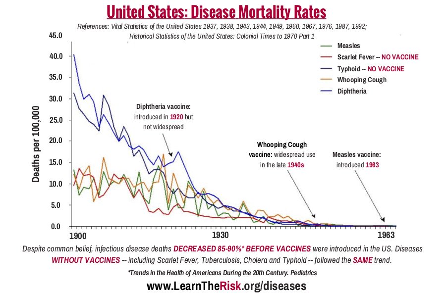 Vaccines came out at the bottom of the bell curve. In other words, the diseases were already in decline because of hygiene and quarantine.Example:Doctors used to wash their hands in a bowl of water. The switch to running water stopped the spread of illness.