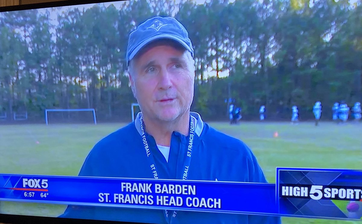 stfrancisad's tweet photo. @Huntjones05 @iisaiahzay3 and Coach Frank Barden getting some TV time tonight on @FOX5Sports @High5Sports for TEAM OF THE WEEK! Thanks to ALL of Knight Nation for your votes! More details to follow about pep rally and game Friday night! #GoKnights https://t.co/pvAVoZro8j