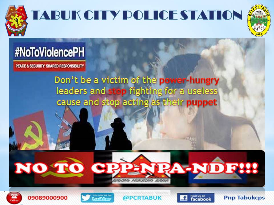 PNPtabukcity's tweet image. Terrorism is a psychological warfare. Terrorists try to manipulate us and change our behavior by creating fear, uncertainty, and division in society.

#NoToCPP_NPA
#NoToTerrorism
#PNP
#PNPCares
#PPP2030