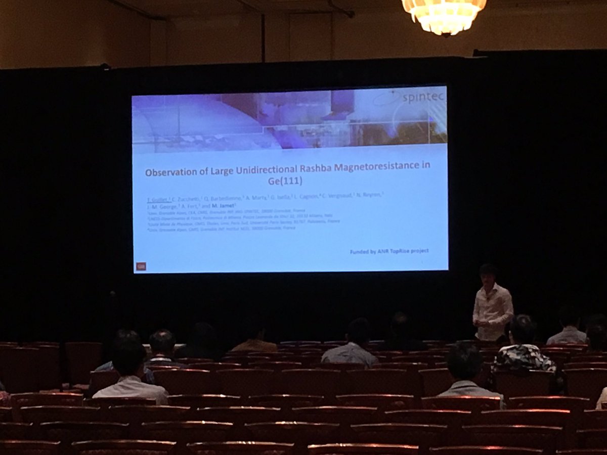SPINTEC_Lab's tweet image. Busy day for #Spintec researchers with 3 oral talks during the 2nd day of the MMM conference in Las Vegas: 
- Jyotirmoy on improved MRAM stacks, 
- Thomas on Large unidirectional Rashba MR in Ge(111) and 
- Ursula on RF systems for wireless communication and signal processing