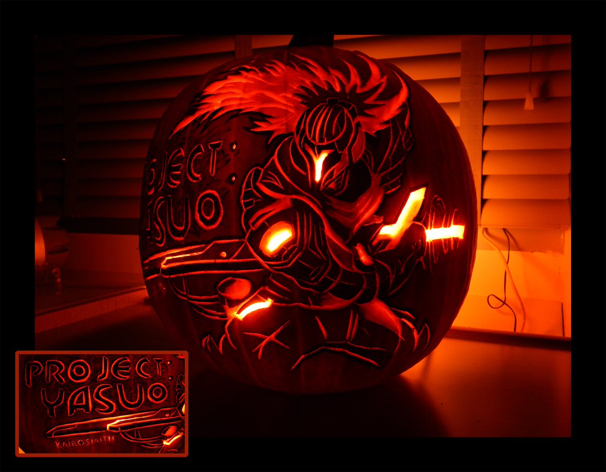 Kairosmith's tweet photo. Facebook is reminding me that 5-years ago today, I carved a Project Yasuo pumpkin with a hammer and screwdriver in the dorms. Past-Peter was a wild creature O_o
Project Yasuo splash art created by @riotgames
#pumpkincarving #leagueoflegends #yasuo #projectyasuo #fanart https://t.co/DByP4ujza7