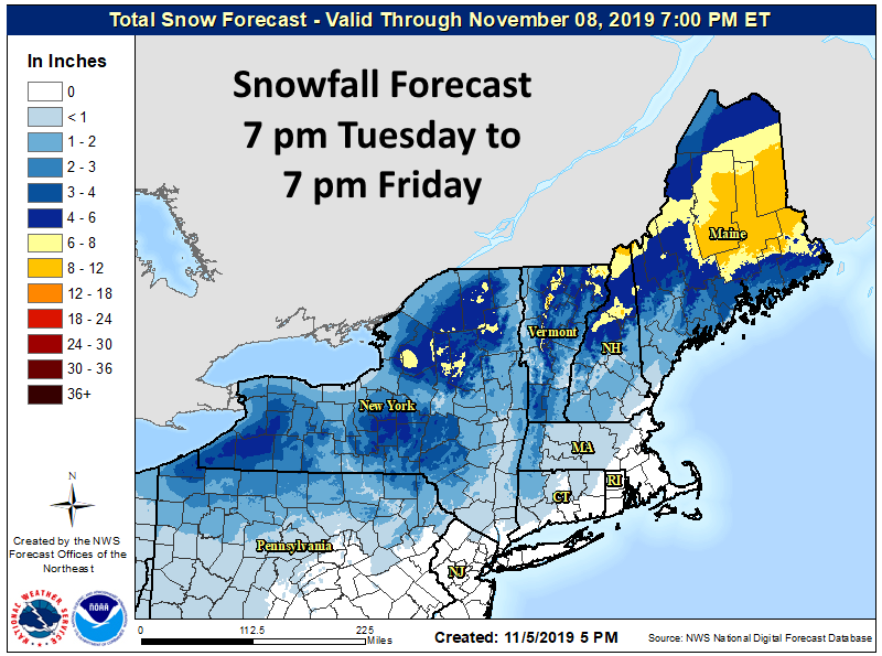 NWSEastern's tweet photo. Parts of the Northeast will see the first measurable snow of the season Thursday into Friday. While most areas will be warm enough for precipitation to start as rain, colder air will be moving into the region late Thu &amp; Thu night, casing the rain to mix with &amp; change to snow. https://t.co/xzBVofQtVW