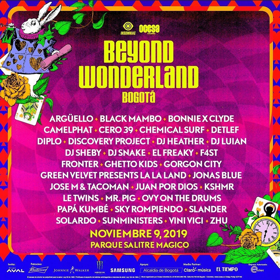 By @beyondwlandbog 

Les presentamos el lineup completo de #BeyondWlandBOG, lamentablemente @Galantis ya no podrá venir, pero @Zhu los estará reemplazando!