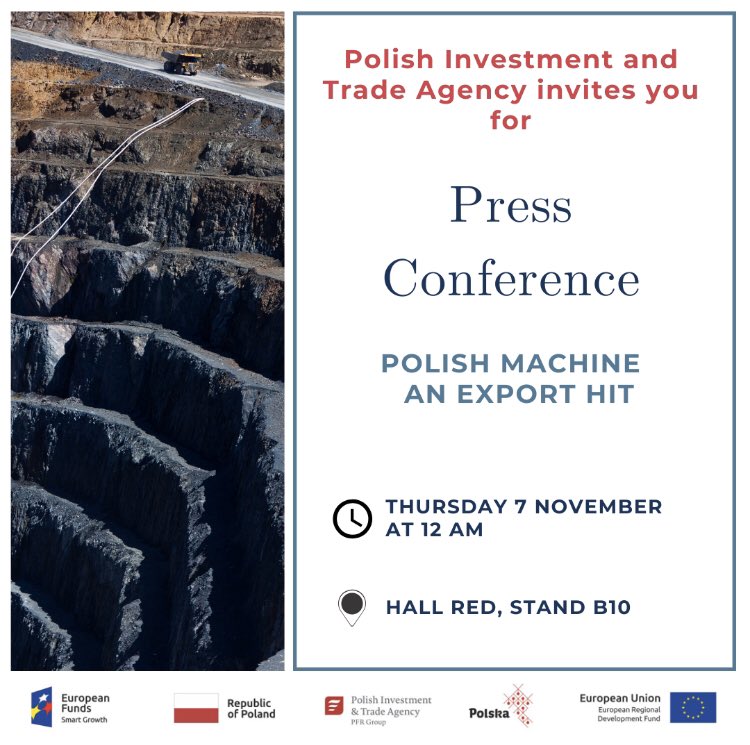 I would like to invite you to visit national stand of #Poland🇵🇱 organized by #PAIH at 8th International Mining Expo (6-9.11) in Kolkata🇮🇳 and meet #Polish companies. To know more about #PL_Machine come to press conference and check bit.ly/2NqnMEc.
#ZBHMumbaj #IndiaPoland