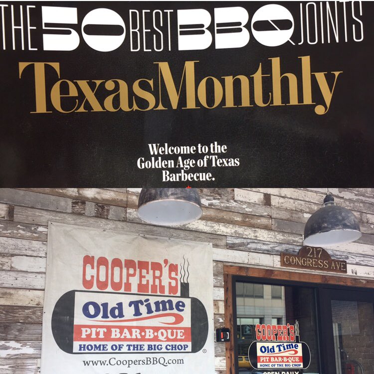 Cooper’s Old Time Pit Bar-B-Que has received state and national recognition over the years! Come see us in College Station! Now Open WHOOP! 👍🏻 Open daily 11am-10pm  3055 Earl Rudder Freeway South, College Station