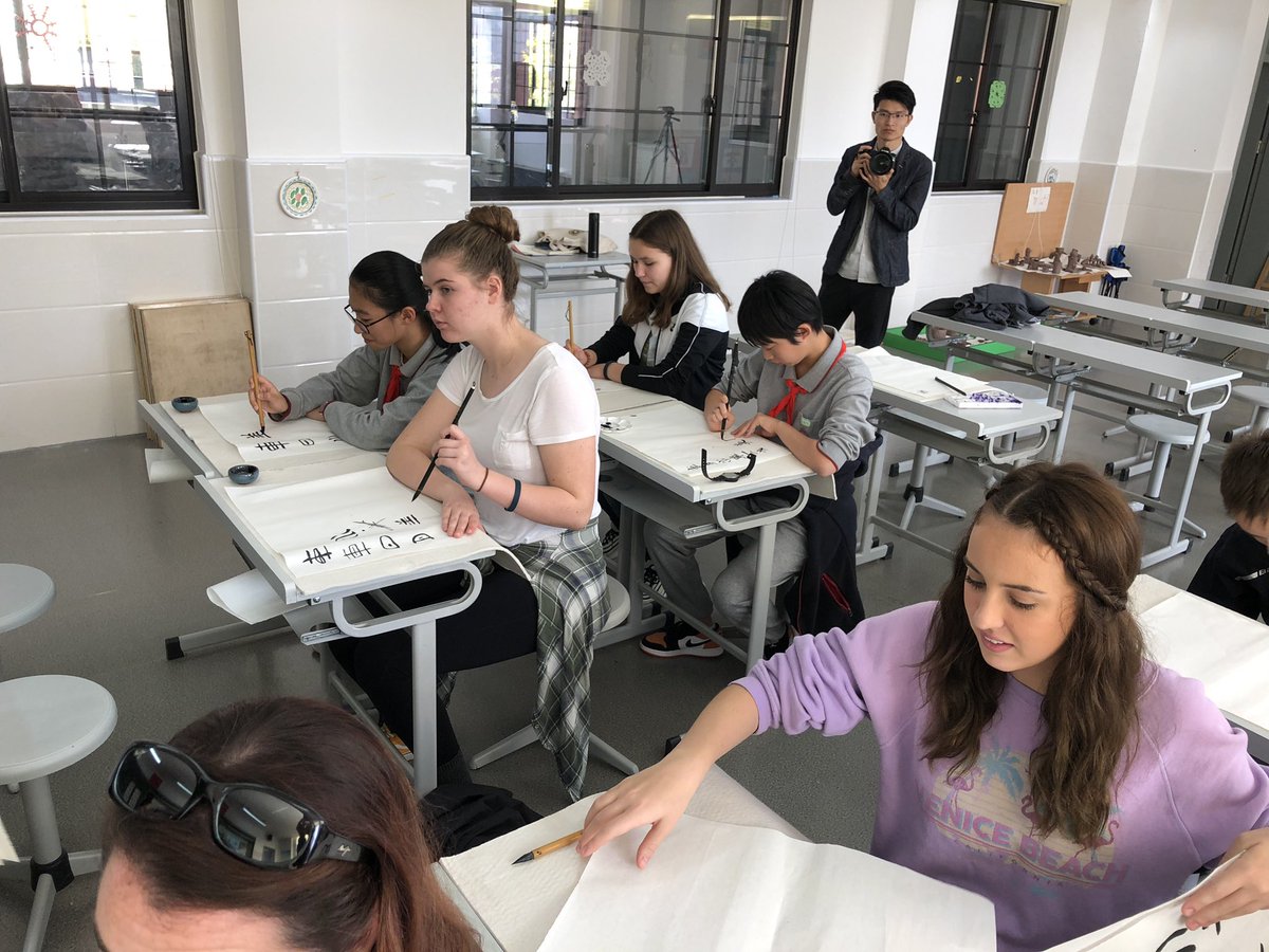 Our students had the unique opportunity to learn calligraphy as well as some historical and modern Chinese characters today while at the Dong Tan Shanghai Experimental School! <a href="/rochcommschools/">Rochester Community Schools</a> #RCSGlobal