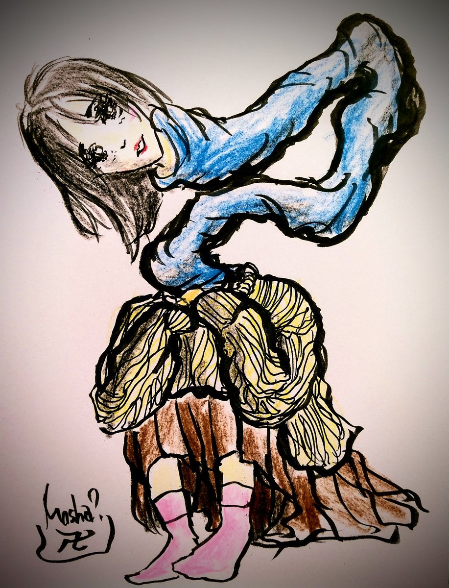 流人 てりー わたしくらいになるとね ネックウォーマーをつけたりはずしたりするのがパジャマのゴム入れ替えるのより大変なのよ Illustration Neckwarmer イラスト 絵描きさんと繋がりたい ネックウォーマー ろくろ首 パンツのゴム T