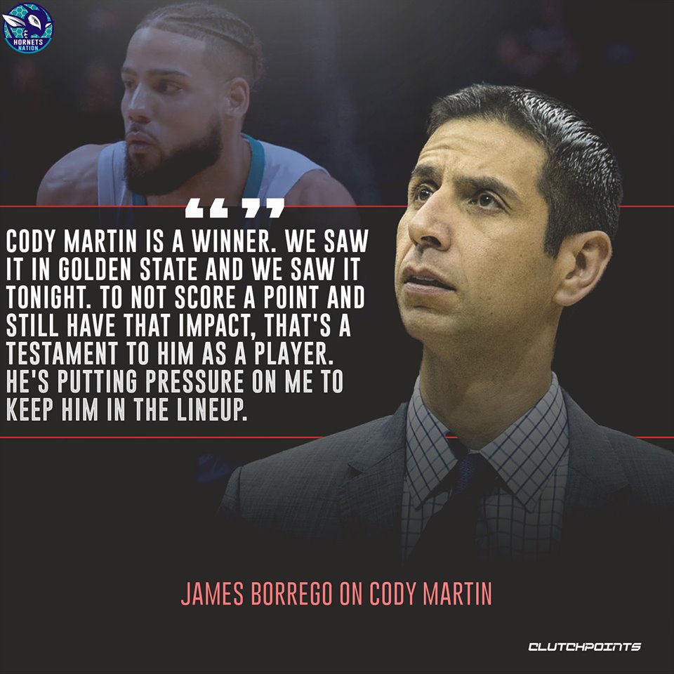 Cody Martin is giving James Borrego a good problem to have. 👌🐝

#Hornets30 #Hornets