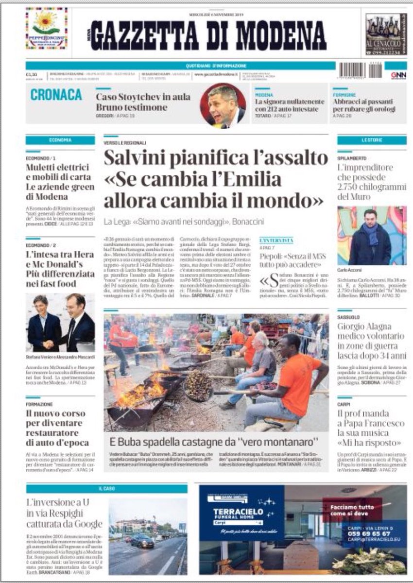 gazzettamodena's tweet photo. #Buongiorno a tutti da #Modena con la #GazzettadiModena La #primapagina del giornale Oggi in #edicola con #Zero14 https://t.co/ilsHkiXqbE https://t.co/9b89p5dNt2