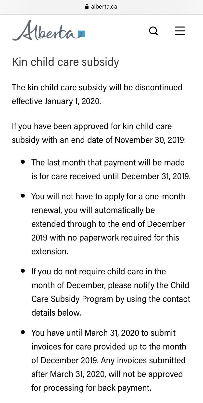 Kin child care subsidy will be discontinued at the end of this year. If this effects your family, there is no alternative. They haven’t informed recipients yet. Parents that rely on this for childcare: prepare to adjust work or school and good luck! #Ableg #Alberta https://t.co/U5SOGDhPzS