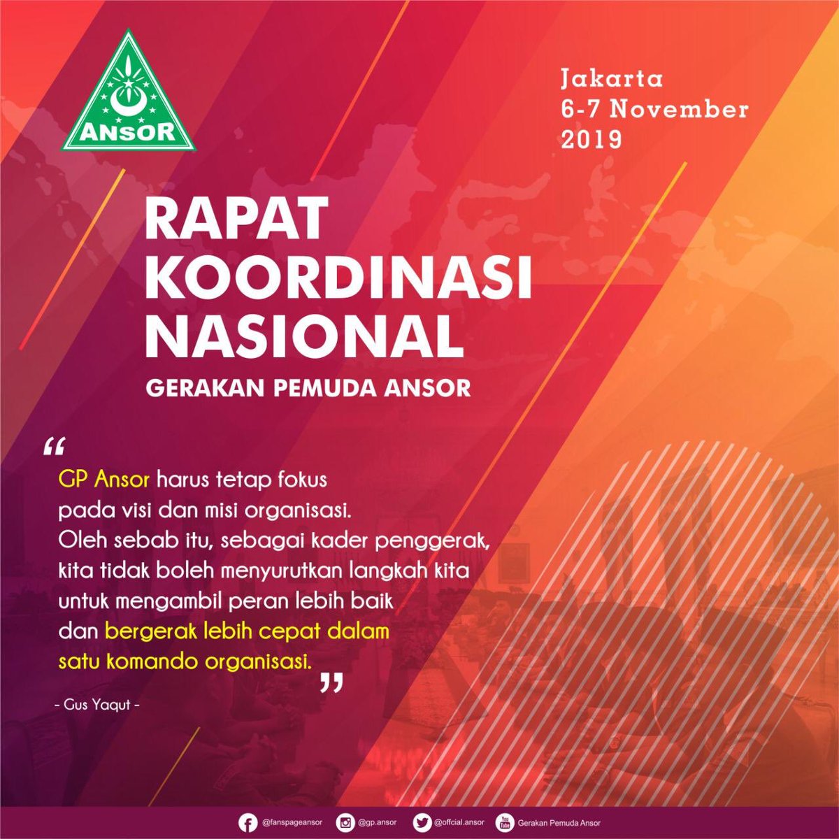 Rakornas ini akan merumuskan sikap yang menurut GP Ansor terbaik sebagai bentuk bakti kepada ibu pertiwi #RakornasAnsor1Barisan