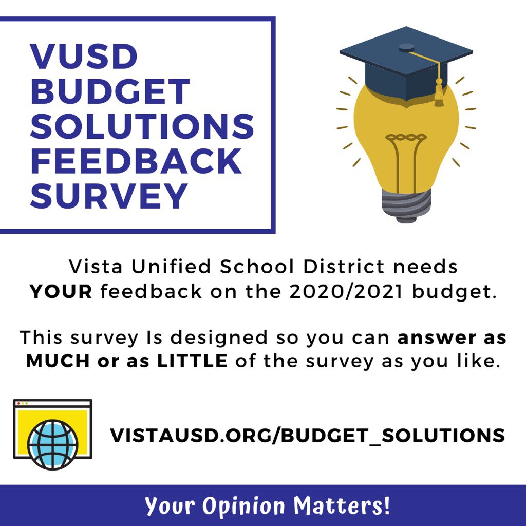 Check out all of the information on the vistausd.org site. While you are there, share your feedback with VUSD ⁦<a href="/VistaBlueprint/">Vista Unified</a>⁩. Your opinion counts!