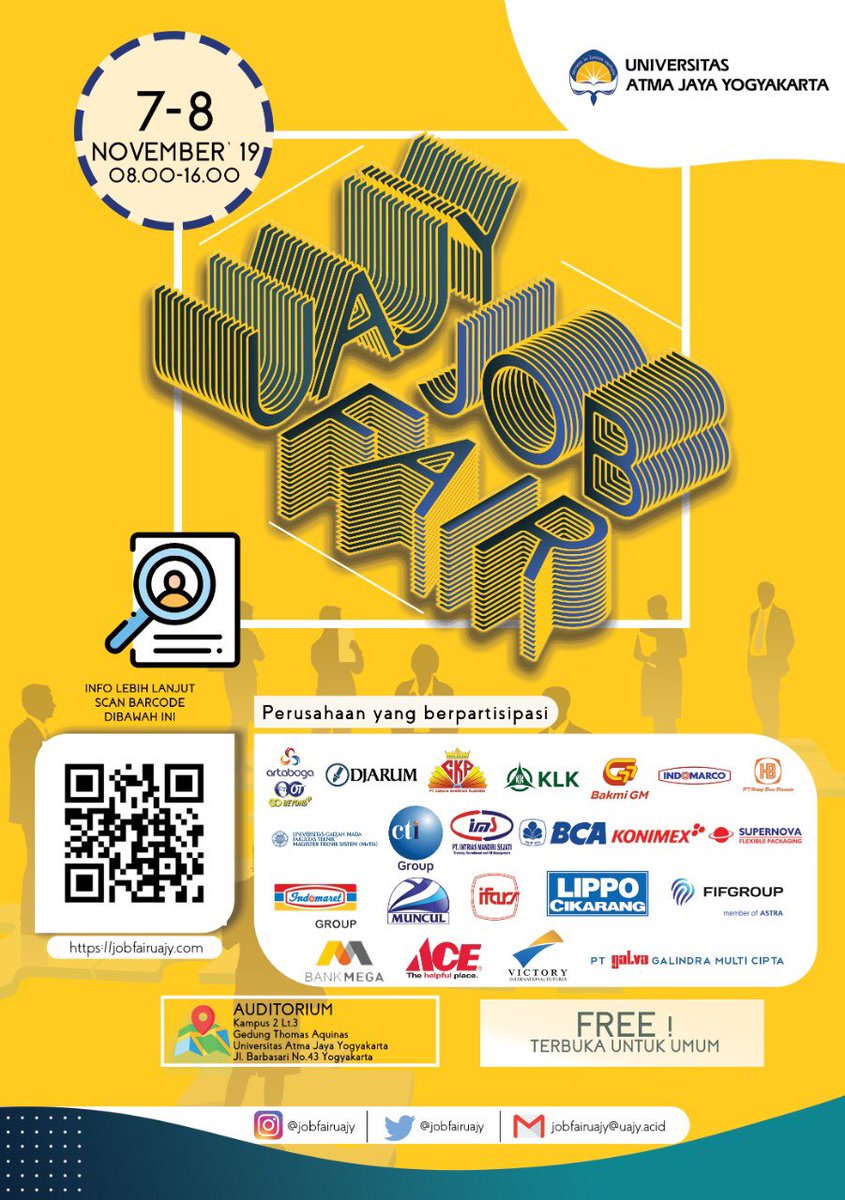 JobFairUAJY's tweet photo. H-1 UAJY JOB FAIR! Jangan lupa untuk daftar ya jobseeker ✨ bisa klik link dibio twitter/ig kami. SEE U TOMORROW ✨❤️ https://t.co/bf4BSDbnYx