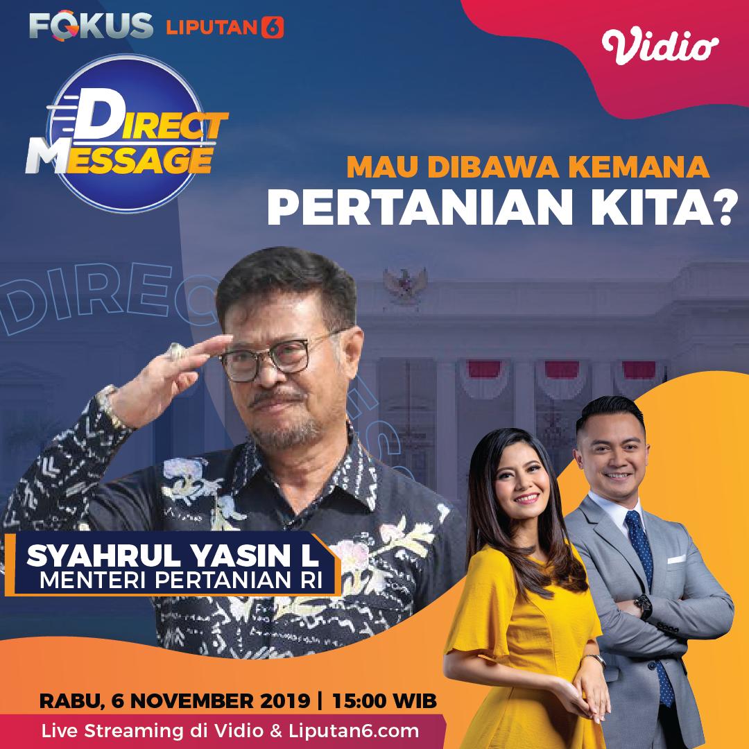 Indosiar's tweet image. Bincang-bincang lebih dalam yuk tentang masa depan pertanian kita bersama Bapak Syahrul Yasin, selaku Menteri Pertanian RI di #DirectMessage hanya di @vidio pukul 15.00 WIB.