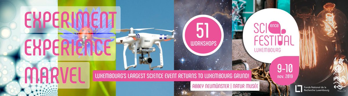 Luxembourg National Research Fund (FNR) (@fnrlux) on Twitter photo EXPERIENCE. EXPERIMENT. MARVEL - 51 workshops to discover! The 12th edition of the Science Festival is nearly here! The #luxsciencefestival is open to everyone from 10:00 - 18:00 on Saturday 9 and Sunday 10 November. Where? <a href="/neimenster/">neimënster</a> @naturmusee. EXPERIENCE. EXPERIMENT. MARVEL - 51 workshops to discover! The 12th edition of the Science Festival is nearly here! The #luxsciencefestival is open to everyone from 10:00 - 18:00 on Saturday 9 and Sunday 10 November. Where? <a href="/neimenster/">neimënster</a> @naturmusee.