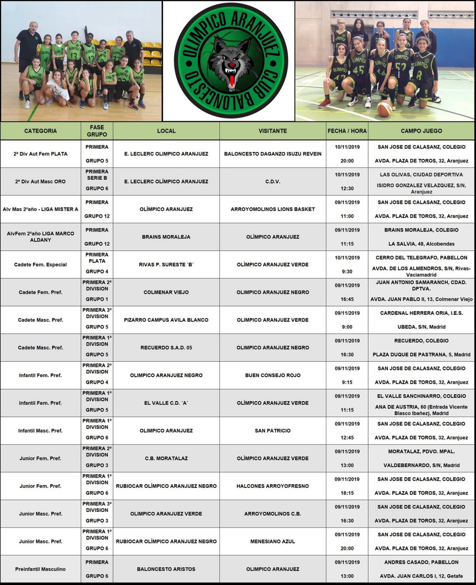 Partidos próxima jornada #baloncesto #mareaverdinegra #123olimpico