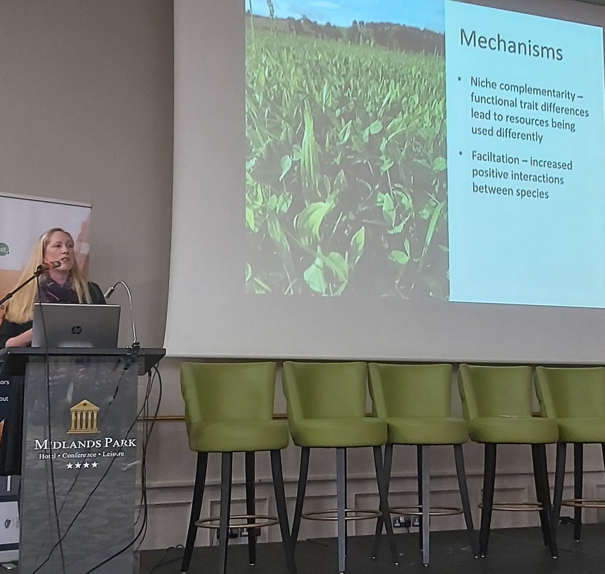 organictrust's tweet photo. Dr Helen Sheridan presenting the reaffirming Irish research showing the "overyielding" benefits of multi-species swards #smartgrass https://t.co/bnVYgSnUQs