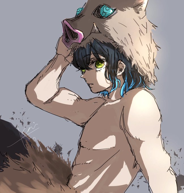 ʞさんがTwitterに投稿した嘴平伊之助(鬼滅の刃)のイラスト。