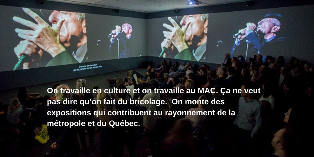 prosdumacmtl's tweet photo. On travaille en culture et on travaille au MAC. Ça ne veut pas dire qu’on fait du bricolage.  On monte des expositions qui contribuent au rayonnement de la métropole et du Québec.
@TresorQc @MCCQuebec @spgq @francoislegault https://t.co/oQEYxXMuBz