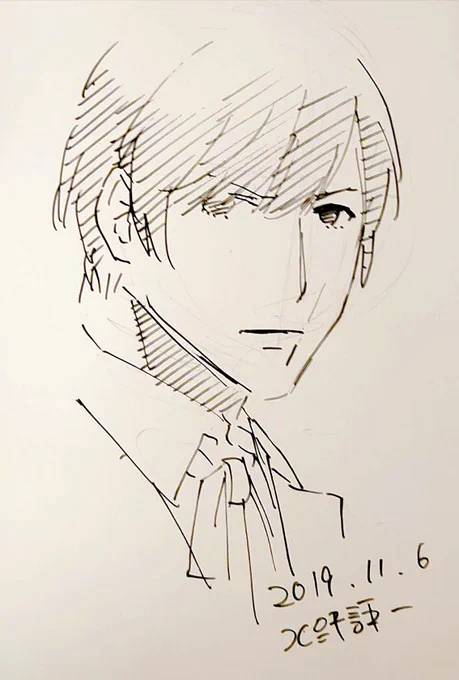 サイン書きました。ブッチャーのリクエストだったのでめずらしい～と思い描いたもののなんか似なかったので裏表紙側でリトライ。しかし構図を取ってから自分は資料がないとあぐらポーズが描けないことを思い出す。もう。 