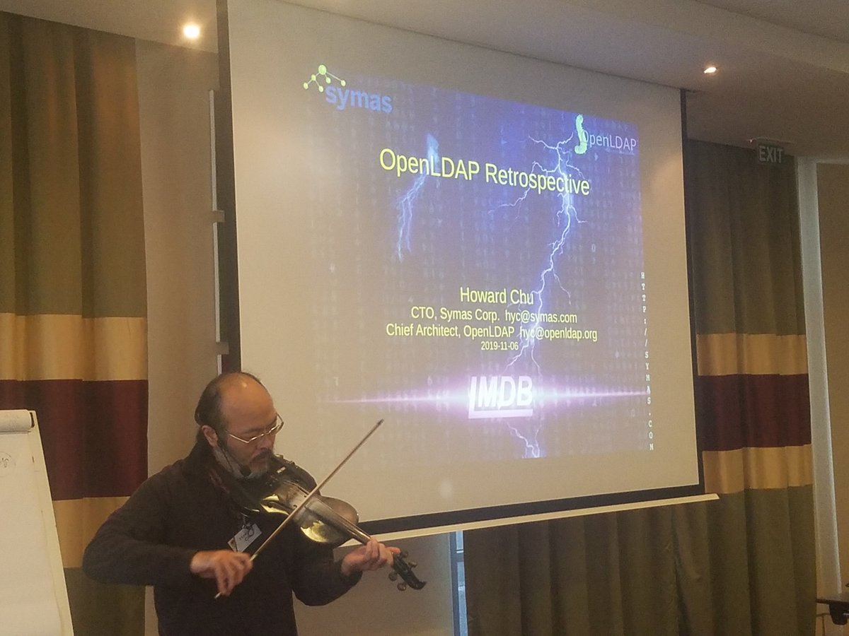 shawnmckinney's tweet photo. Howard Chu @hyc_symas entertains before his "OpenLDAP Retrospective" @ldapcon https://t.co/eAzV49Rpkc