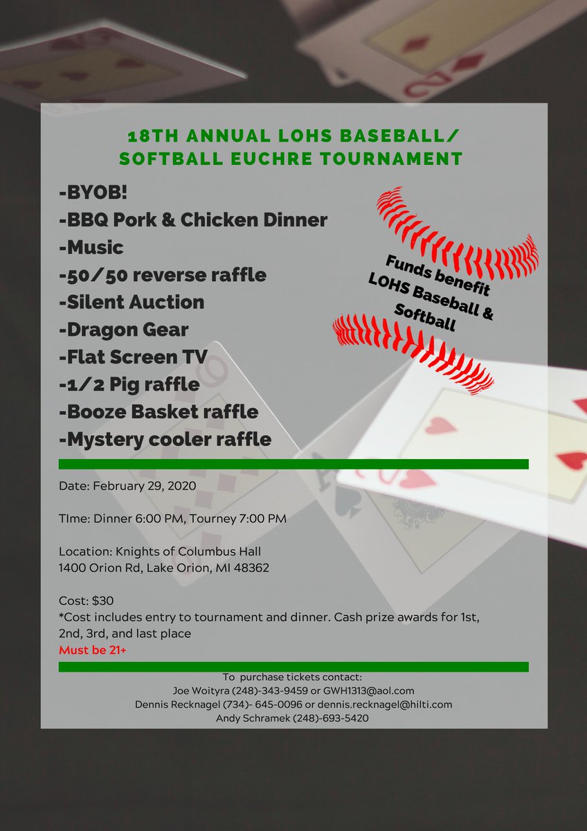 A great evening of fun and helps to support our baseball and softball programs. Hope to see you there!!