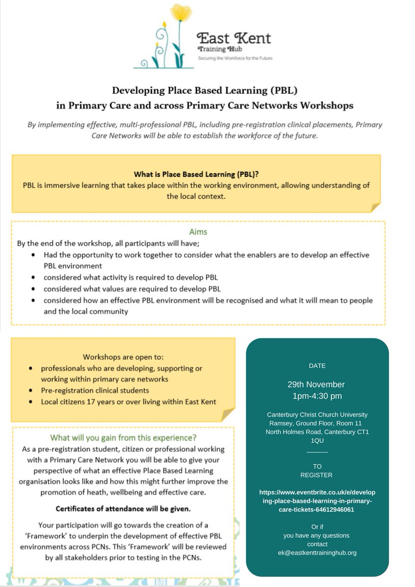 EK_TrainingHub's tweet photo. Are you a pre-registration clinical student at #CCCU? If so join our workshop to share your expertise and experience of what makes an effective learning environment when on placement @CCSUNurSoc @CCCUSimulation @ClaireThurgate @CCCUEngagement @ruthgermaine6 https://t.co/qbsdEnrgkD