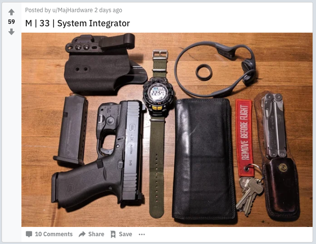 sombrero_dog's tweet photo. Every day carry is my favourite subreddit because it's all schlubby IT guys who pack a glock and a flip knife to go work in a server room for 9 hours. https://t.co/H5Zvv4T3Zf