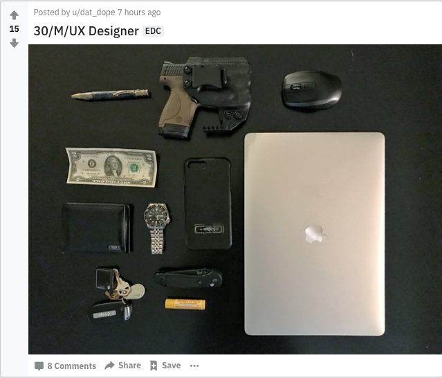 sombrero_dog's tweet photo. Every day carry is my favourite subreddit because it's all schlubby IT guys who pack a glock and a flip knife to go work in a server room for 9 hours. https://t.co/H5Zvv4T3Zf