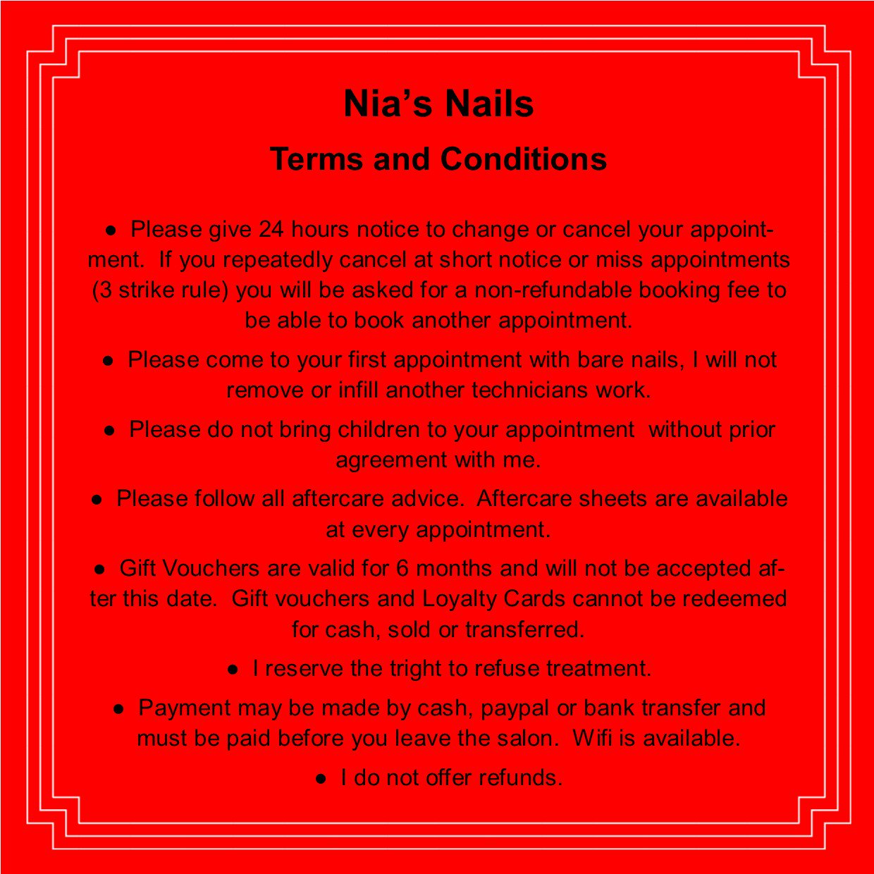 Nia&rsquo;s Nails Clacton on X: &ldquo;Please take note of my updated terms 