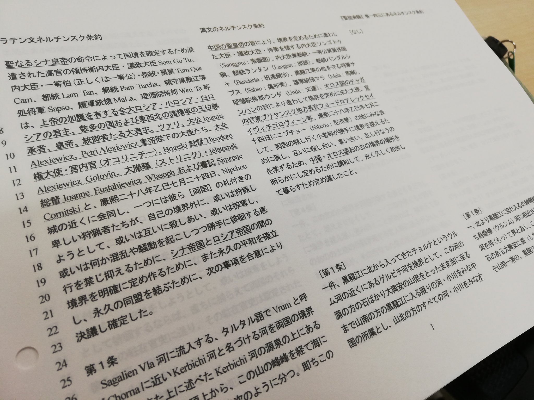 まんじゅ 東洋史入門終了 ネルチンスク条約 ラテン語 満洲語 漢文 を読み比べることを通じて 数週間学んできた 満洲語が清朝の 国語 であり続けたこと 対ロシアや中央アジア向けには漢文でなく満洲語世界 想像の共同体 の 漢字巡礼圏 は
