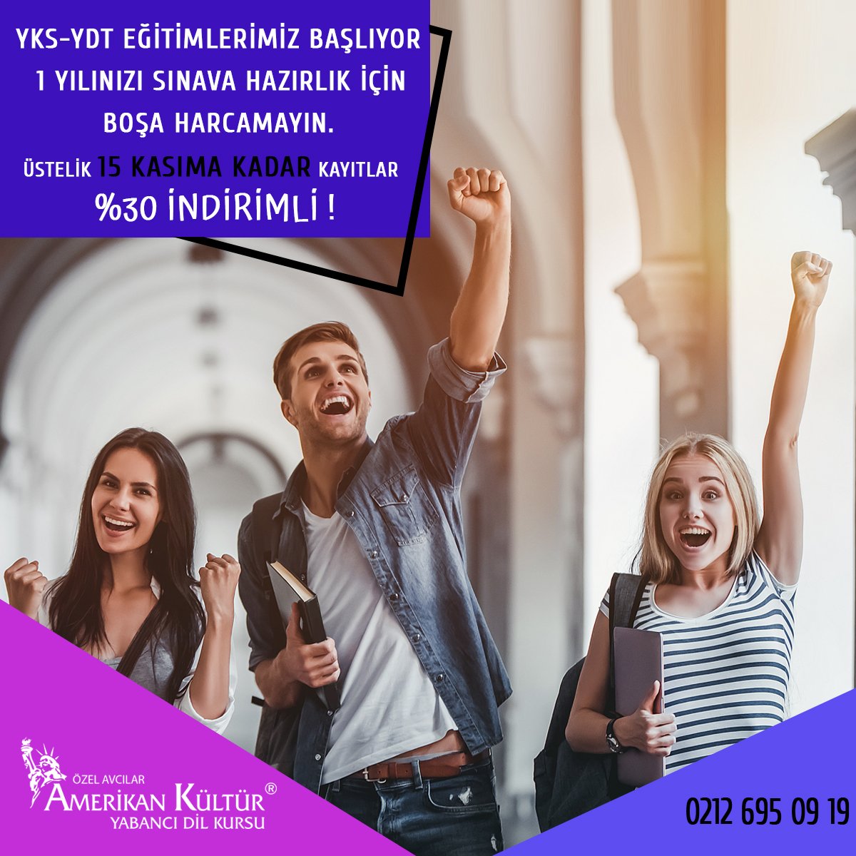 YKS – YDT Eği̇ti̇mleri̇mi̇z başliyor!
Bir Yılınızı Sınava Hazırlık İçi̇n Boşa Harcamayın.
Üsteli̇k 15 Kasıma Kadar Kayıtlar %30 İNDİRİMLİ!

Detaylı Bilgi: 0212 695 09 19
amerikankulturavcilar.com/sinavingilizce…

#avcilaringilizcekursu #avcılarkurs #ingilizcekursu #Hazırlıkatlama #YKSYDT #YKD #YDT