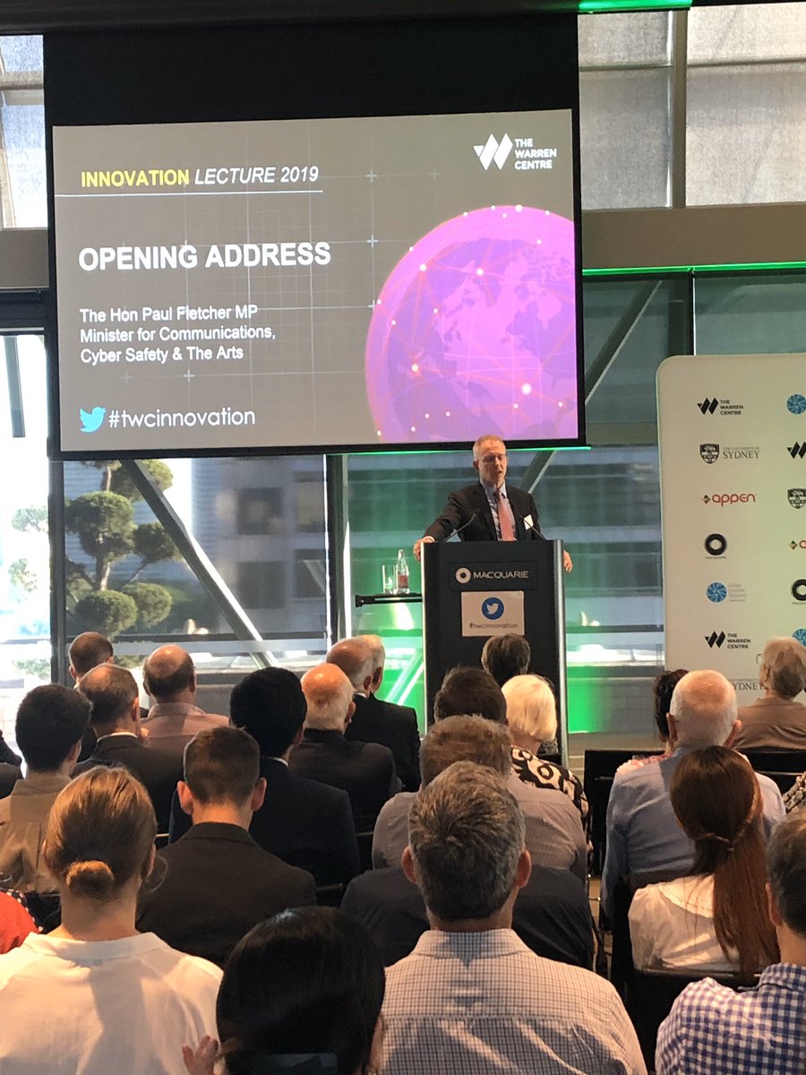 Giving opening address at The Warren Centre’s 2019 Innovation Lecture: the main act is Chris Vonwiller co-founder of world-leading Aussie artificial intelligence company Appen who is giving fascinating lecture on how artificial intelligence is changing the world #twcinnovation