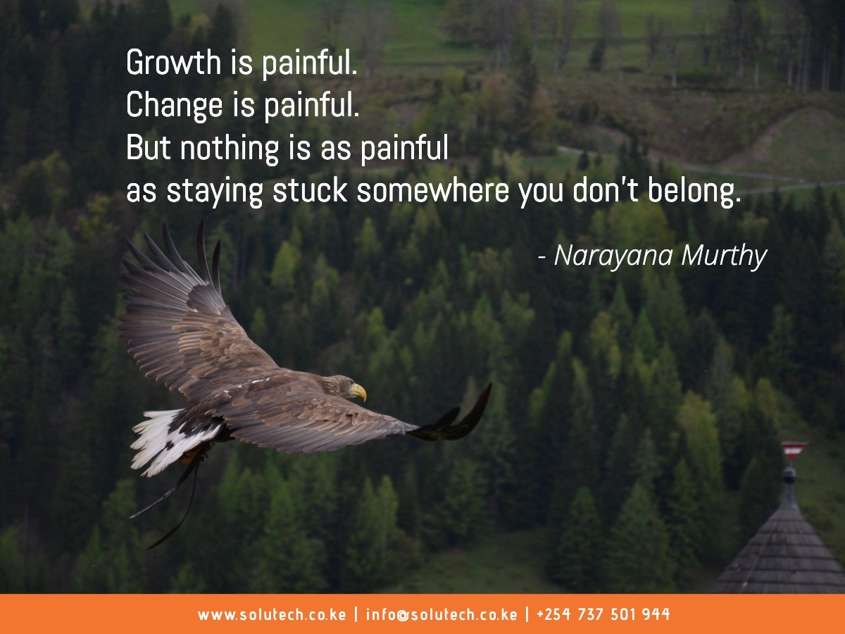 SolutechLimited's tweet photo. “Growth is painful. Change is painful. But nothing is as painful as staying stuck somewhere you don’t belong.” Narayana Murthy  #Growth #CHANGE #WednesdayThoughts https://t.co/F7qdgUd8du