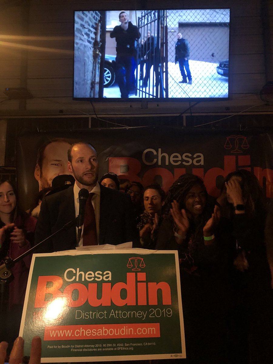 Chesa Boudin speaking as Chicago PD plays on TV after KRON 4 News ended.