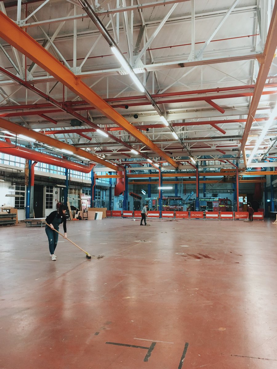 RuthAmos's tweet photo. A year ago @ShawnMakes @CrackingScience Ben and I were sweeping the floor of the @ImaginationLdn ready to build a giant Rube Goldberg Machine made out of 60 kids inventions for @KidsInventStuff #engineering https://t.co/Aa0D7FVGpO