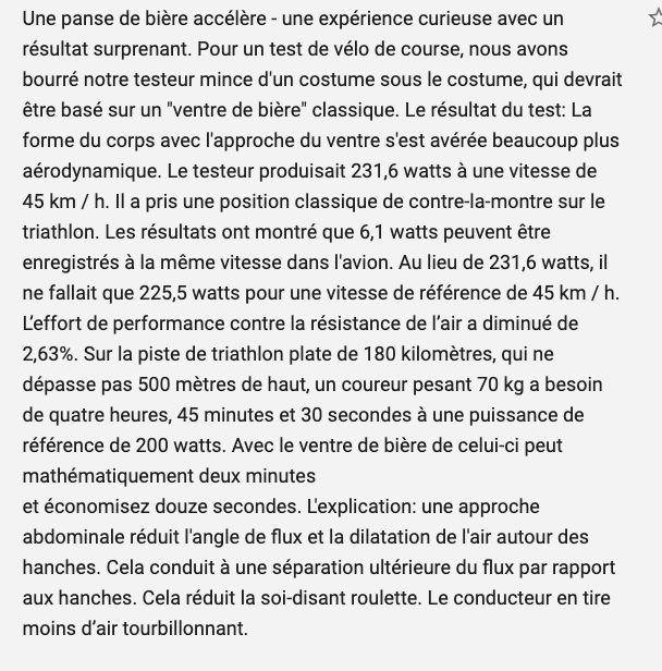 cyclesetforme's tweet photo. Dans le genre surprenant comme mesure, un peu de ventre rendrait plus aéro ! Essai Rennrad sep 2019, traduit par google pour aider à mieux comprendre. https://t.co/Pf6K7PsOnk