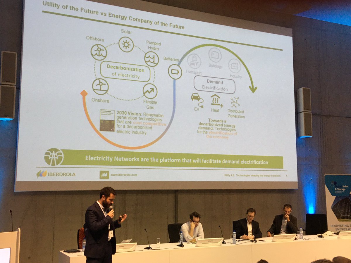 sunnybloke's tweet photo. Very insightful presentation from @iberdrola’s Diego Diaz on Utility 4.0 at @SolarPowerEU #DigitalSolarStorage. Decarbonizing energy demand means strong focus on electrification. https://t.co/HaqHzhovd3