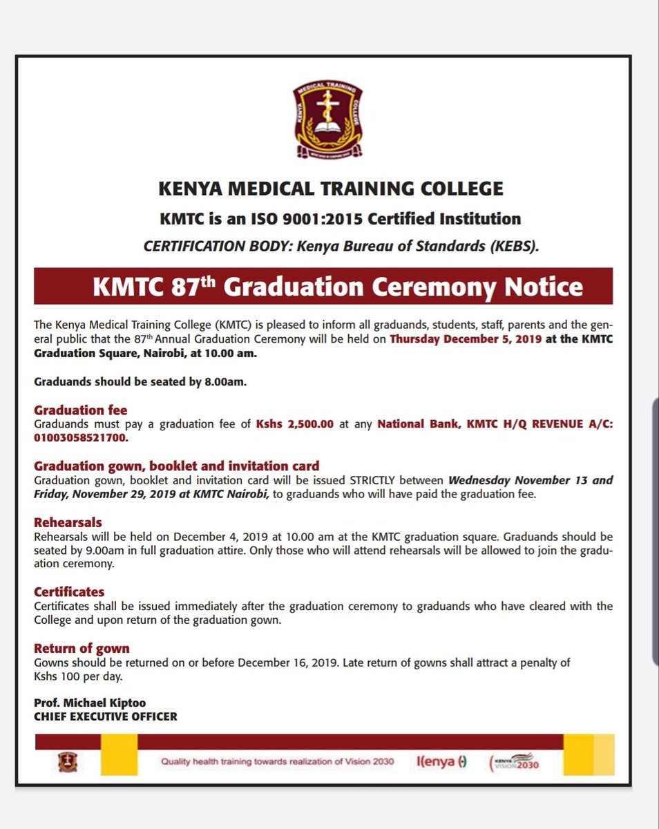 Kmtc On Twitter The Kmtc 87th Graduation Ceremony Notice