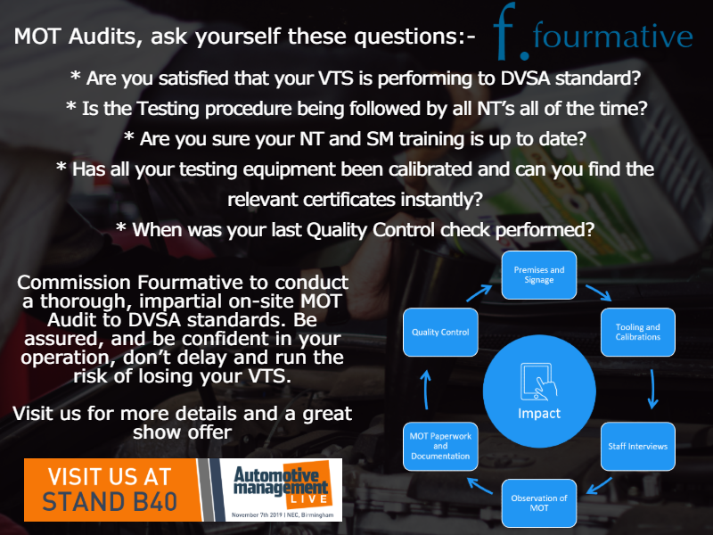 FourmativeL's tweet photo. MOT Audits are our speciality.
Visit us tomorrow at AM Live for more details and a great show offer
#MOT
#Quality
#QC
#MOTManagement
#fourmative
#Automotive
#AMLive2019 https://t.co/UNzva3OK2W