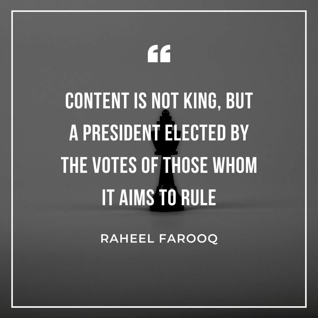 DPTRAX's tweet photo. “Content is not king, but a president elected by the votes of those whom it aims to rule.”

–Raheel Farooq

If Content is the President, what about SEO and Marketing?

Who else should be elected? https://t.co/U0MMxxPSQg