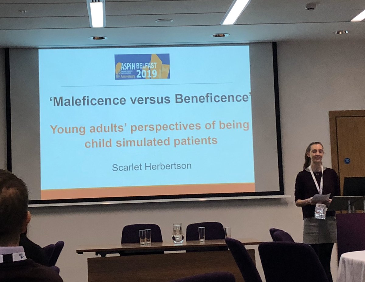 SimComm_Academy's tweet photo. One of our magnificent #actorroleplayers has been presenting at #ASPiH2019 “Perspectives of #simulatedpatients - harmful or beneficial to children who take on the role of a patient”. Massive positivity to benefit @ASPiHUK https://t.co/BxTui1sqiX