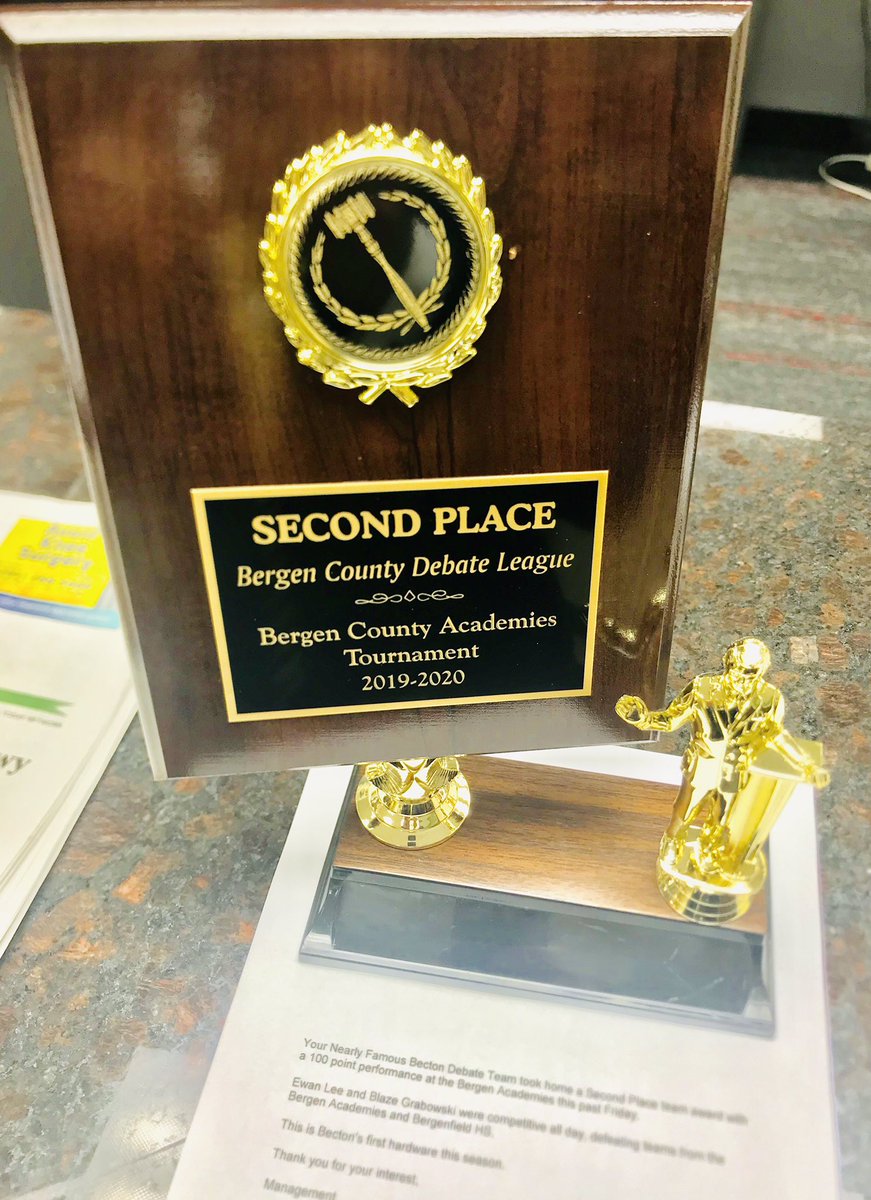 Dr_DSforza's tweet photo. Congrats 2 #BectonsBest award-winning @BectonHS #Debate Team 4 adding another piece of hardware 2 their large collection at very competitive Bergen County Academies Tournament🥈! @BectonCouncil #BectonDebate https://t.co/1juielxR57