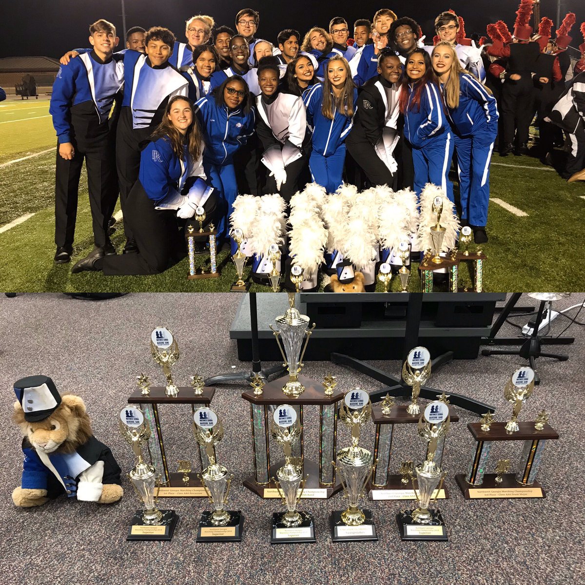 PRHSBand's tweet image. The PRHS Marching Band puts a final stamp on their competitive season at North Ga Championships with 1st and 2nd in every judged caption! Go Lions! @suwaneemagazine @PRidge_AD @PeachtreeRidge