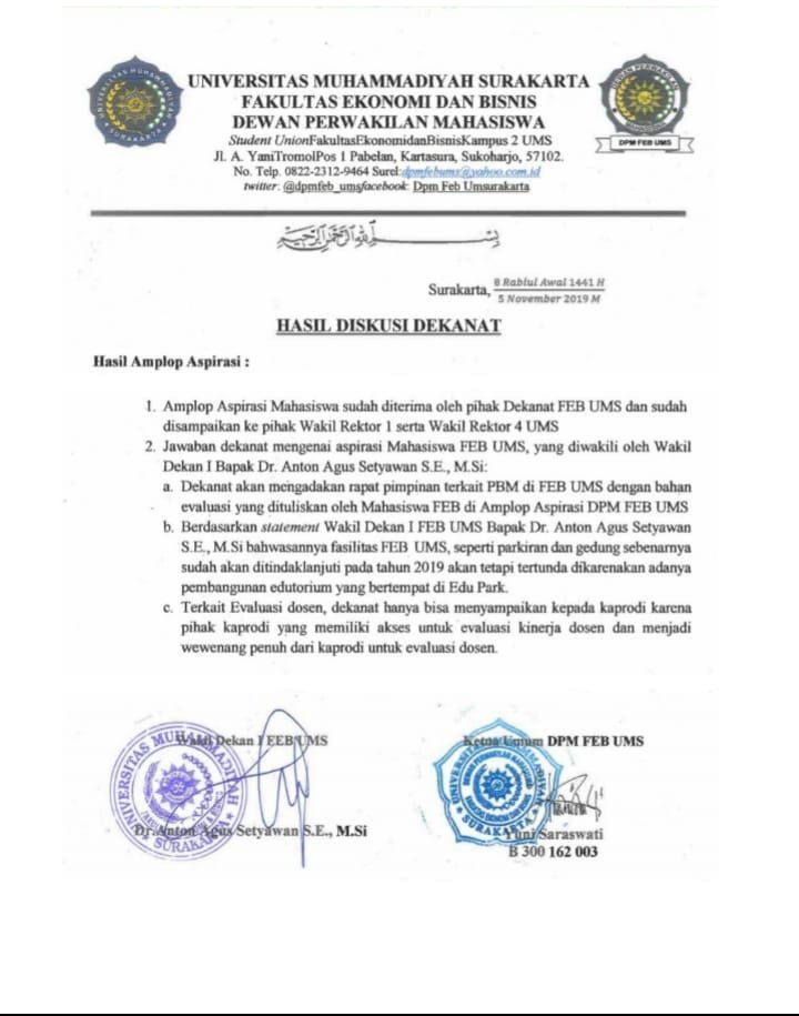 Assalaamu ‘alaikum warahmatullaahi wabarakaatuh
Alhamdullillah telah terlaksana program legislatif Amplop Aspirasi serta sudah kami diskusikan dengan pihak dekanat.
Wa ‘alaikumus salam wa rahmatullahi wabarakatuh

#DPMFEBSolutifdanBerkarakter
#SalamLegislatif
#VivaLegislativa